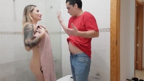 STEPSON CATCHES HIS STEPMOM IN THE SHOWER AND FUCKS HER