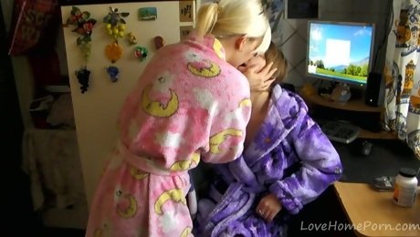 Old and young lesbians in kimonos decide to make love
